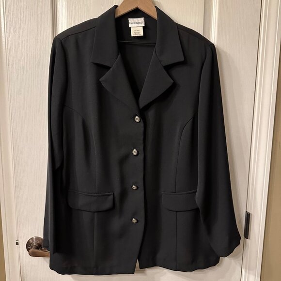 Fashion Bug | VTG Black Button Up Blazer Top Lightweight 22/24 Dressy Business - Picture 1 of 6